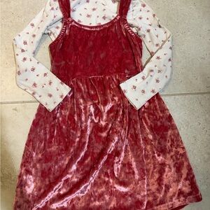 5T Pink Velour Dress with Floral Long Sleeve